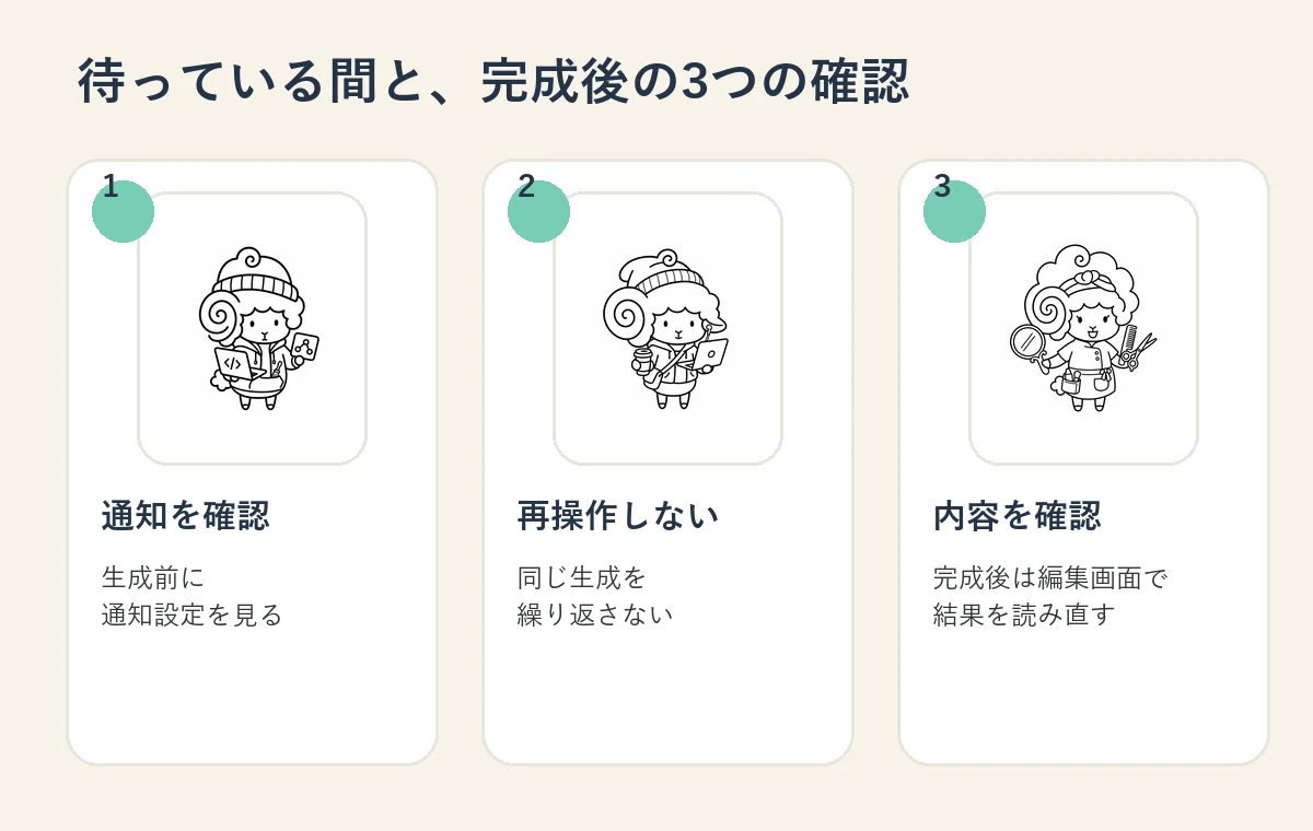 生成前・生成中・完成後に確認する3つのポイント
