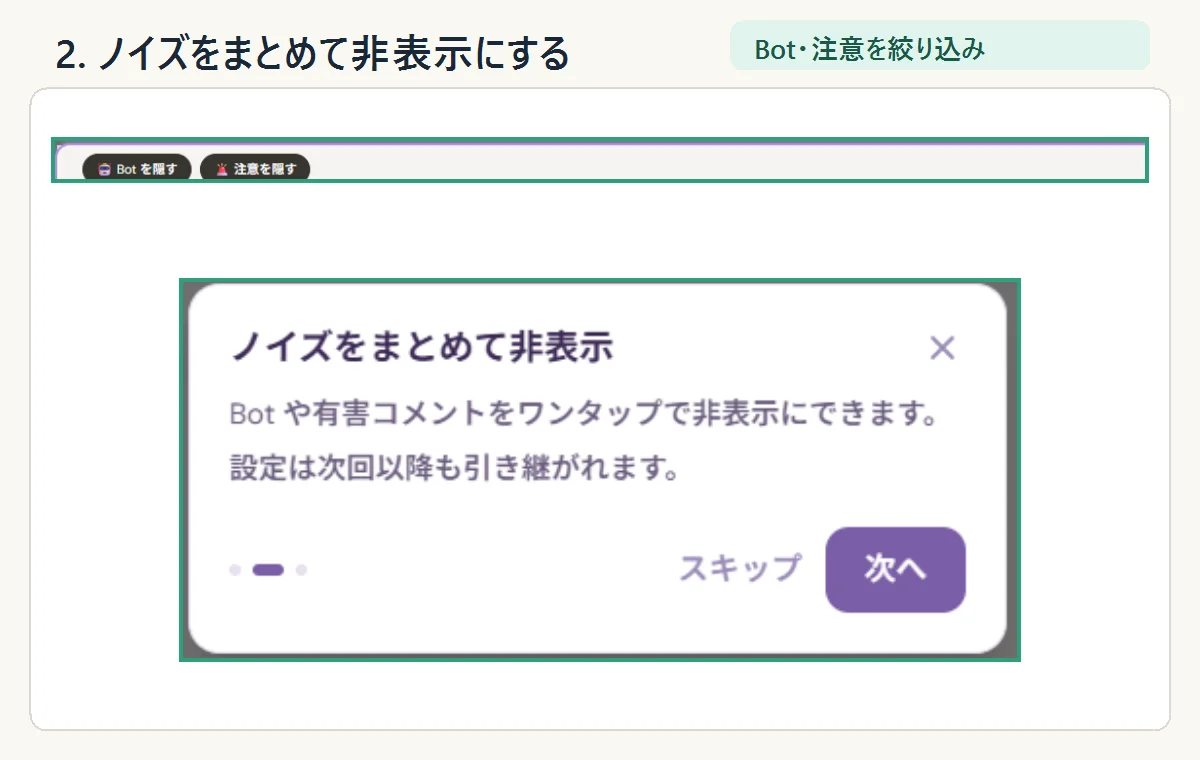 Botと注意を絞り込む画面